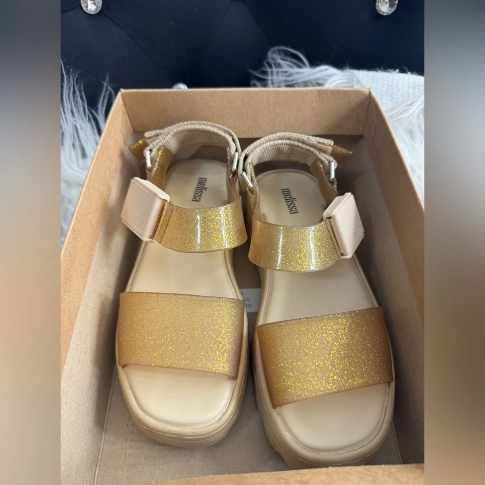 Melissa Beige Glitter Kick Off Sandals